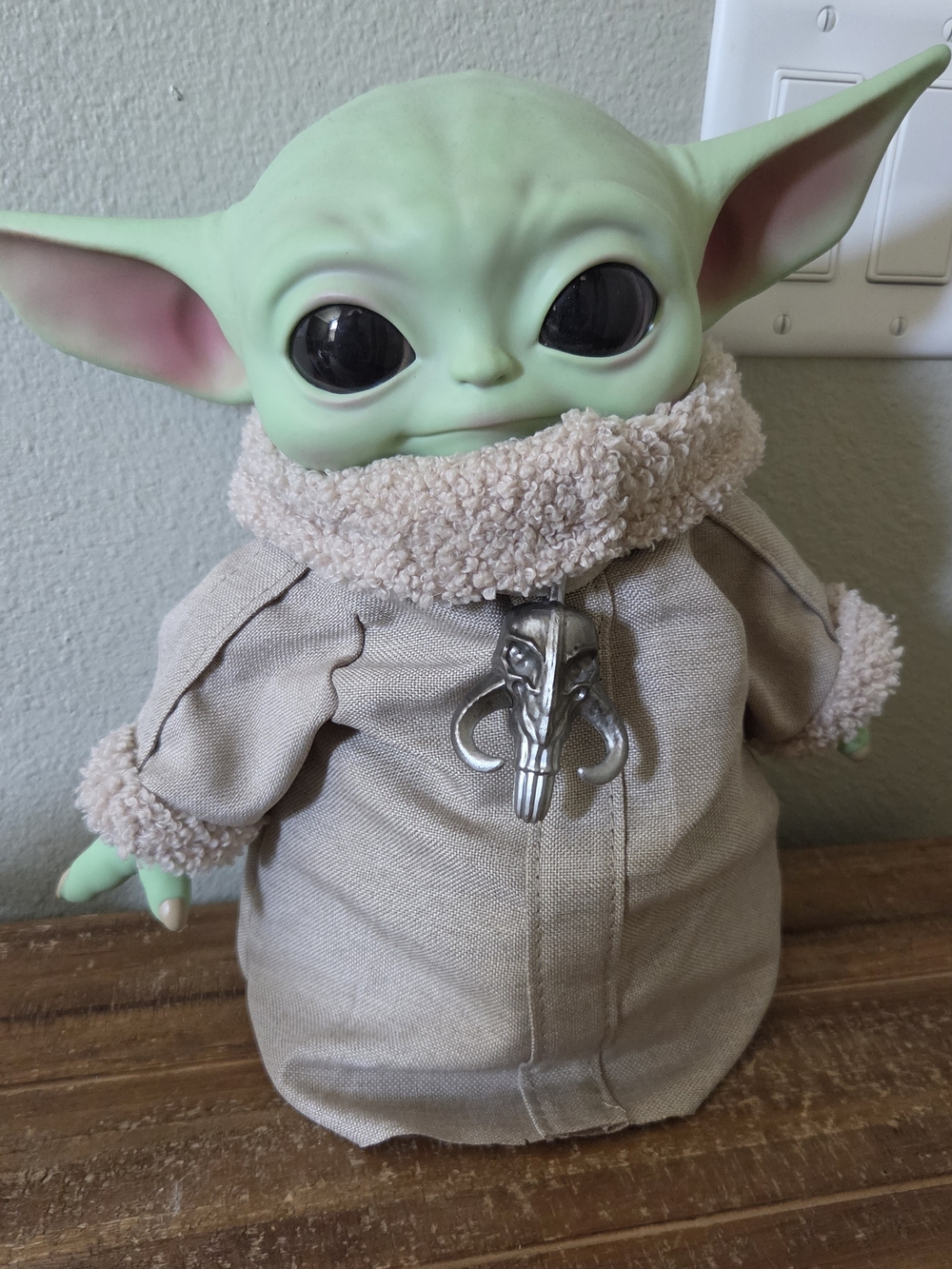 Star Wars Grogu (Baby Yoda) plush doll with tan coat and fur trim #babyYoda